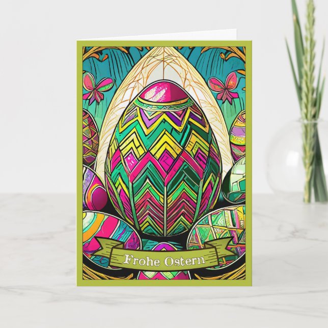 Ostermotiv farbiger Cartoon mit Ostereier 50085 Card (Front)