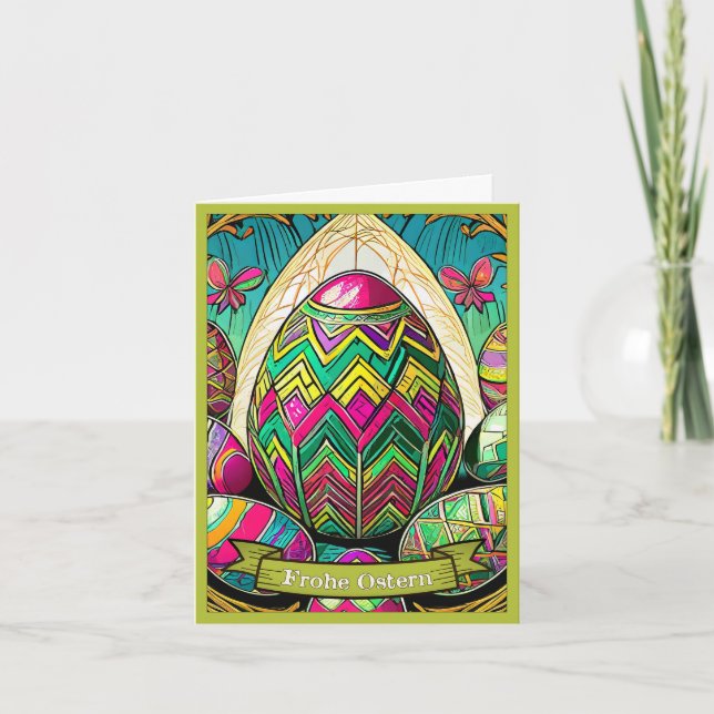 Ostermotiv farbiger Cartoon mit Ostereier 50085 Card (Front)