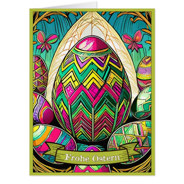 Ostermotiv farbiger Cartoon mit Ostereier 50085 Card (Front)