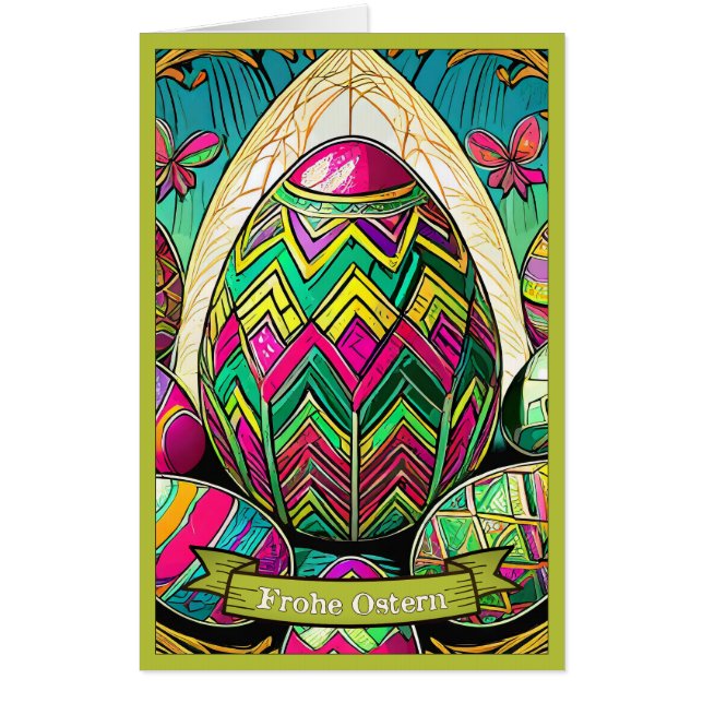 Ostermotiv farbiger Cartoon mit Ostereier 50085 Card (Front)