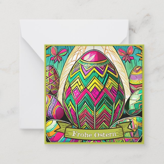 Ostermotiv farbiger Cartoon mit Ostereier 50085 Note Card (Front)