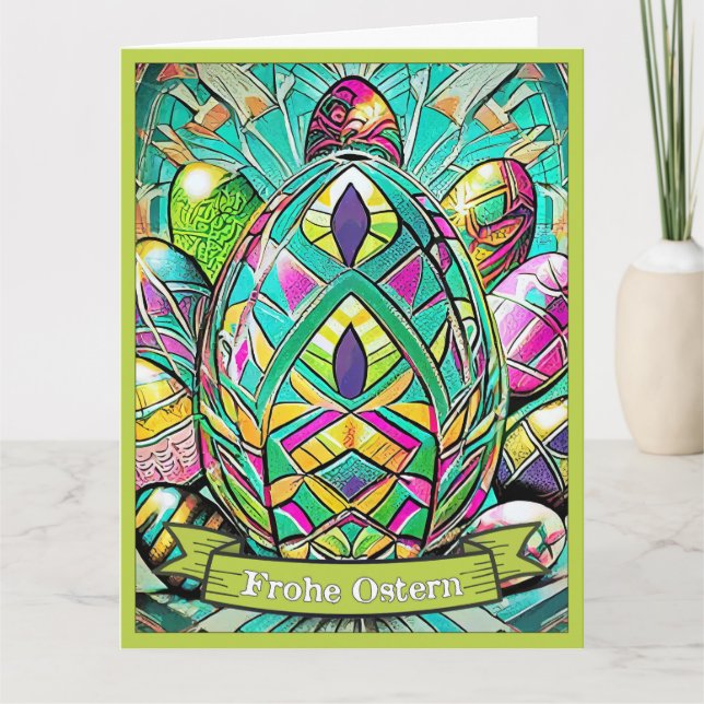 Ostermotiv farbiger Cartoon mit Ostereier 90732 Card (Front)