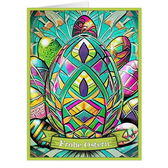 Ostermotiv farbiger Cartoon mit Ostereier 90732 Card (Front)