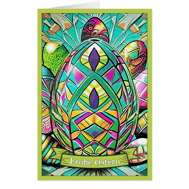 Ostermotiv farbiger Cartoon mit Ostereier 90732 Card (Front)