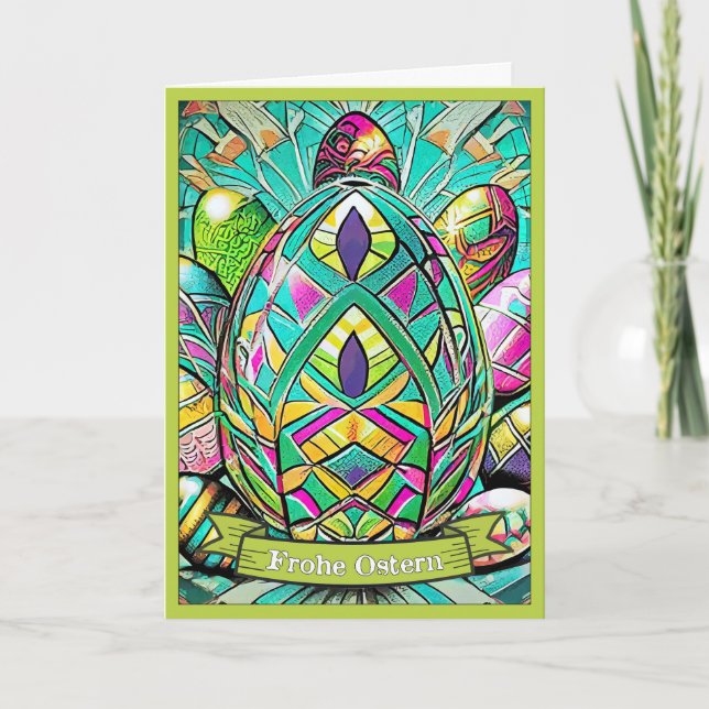 Ostermotiv farbiger Cartoon mit Ostereier 90732 Card (Front)