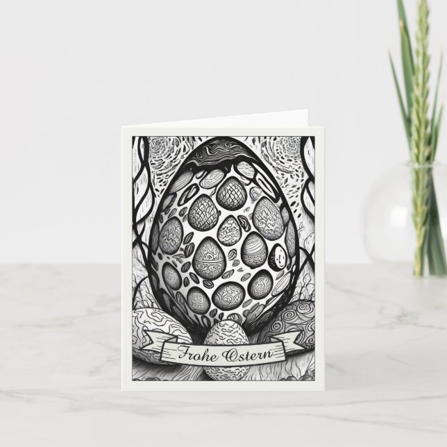 Ostermotiv monochrome Cartoon mit Ostereier 25024 Card (Front)