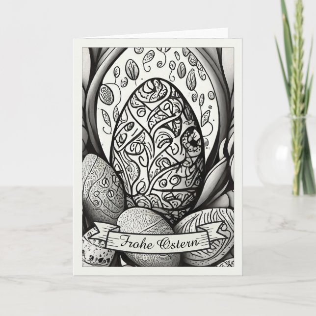 Ostermotiv monochrome Cartoon mit Ostereier 35730 Card (Front)