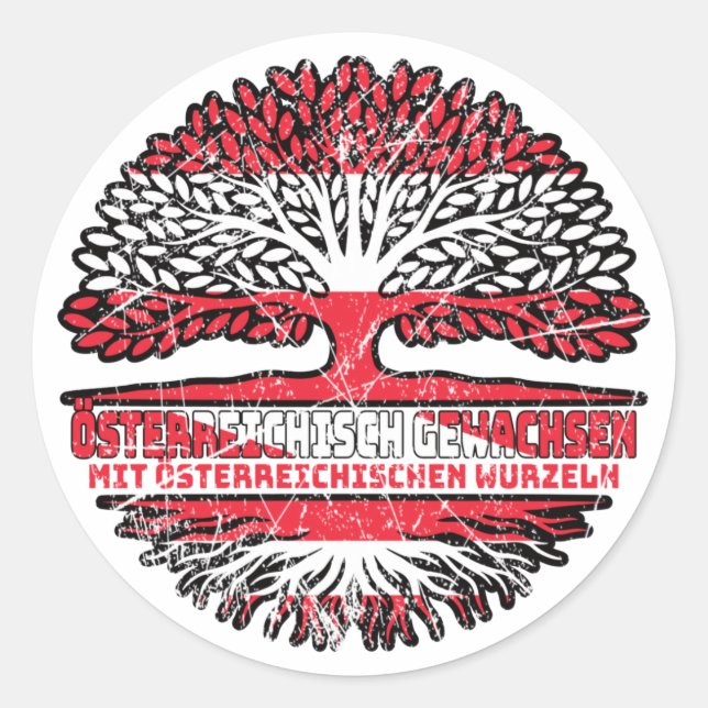 Österreichisch Österreich Baum Wurzel Flagge Fahne Classic Round Sticker (Front)