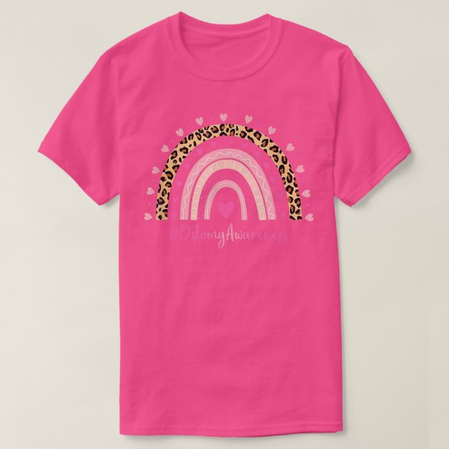 Ostomy Awareness Pink Heart Leopard Rainbow Ostomy T-Shirt (Design Front)