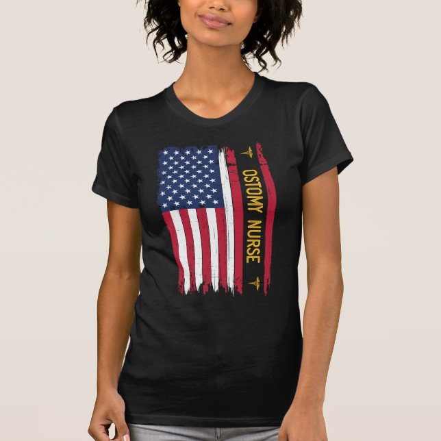 Ostomy Nurse American Flag T-Shirt (Front)