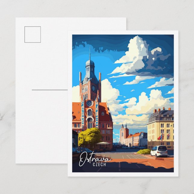 Ostrava Czech Art vintage travel illustration Postcard (Front/Back)