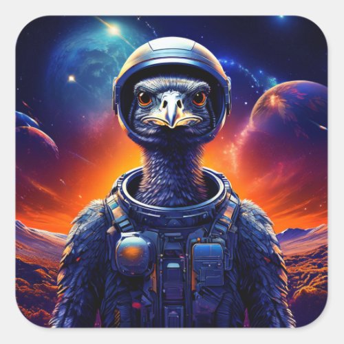 Ostrich Astronaut Square Sticker