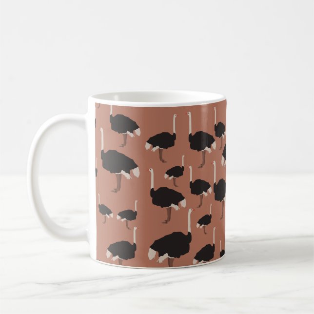 Ostrich Bird Illustration Pattern   Coffee Mug (Left)