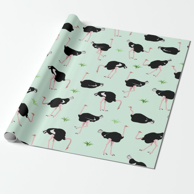 Ostrich bird pattern wrapping paper (Unrolled)