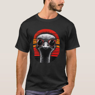 Ostrich Bird Sunglasses Sunset Retro Style Vintage T-Shirt