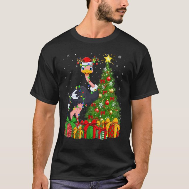 Ostrich Bird   Xmas Holiday Santa Ostrich Christma T-Shirt (Front)