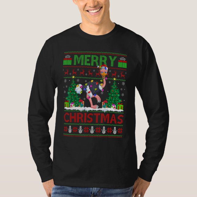 Ostrich Bird   Xmas Tree Ugly Santa Ostrich Christ T-Shirt (Front)