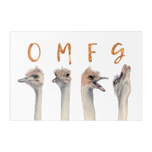 Ostrich Birds Watercolor Painting  Gold OMFG Acrylic Print