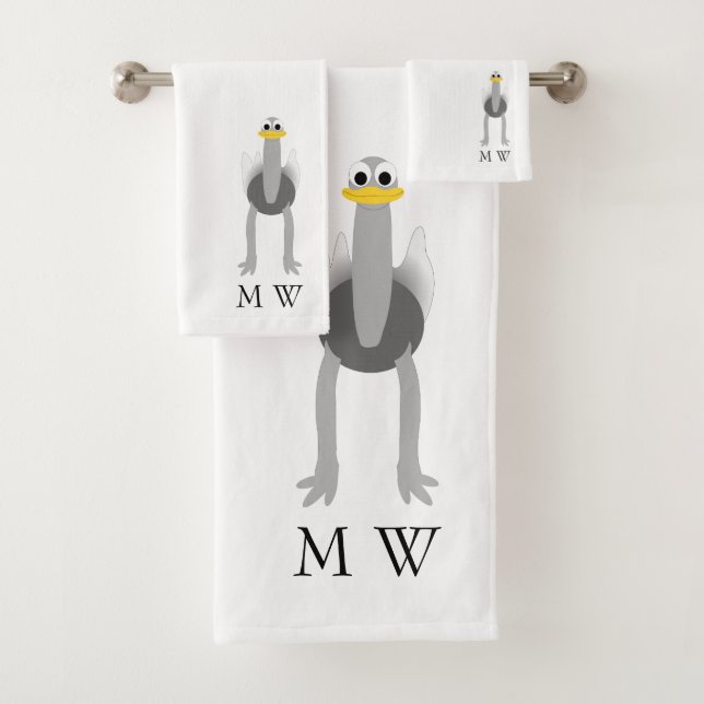 Ostrich Design Monogrammed Bath Towel Set (Insitu)