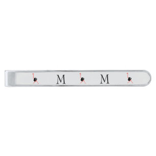 Ostrich Design Monogrammed Silver Finish Tie Bar