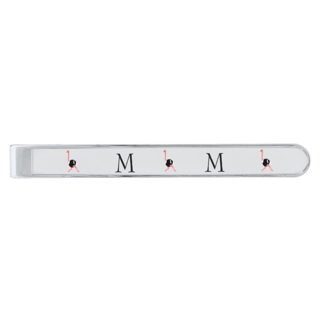 Ostrich Design Monogrammed Silver Finish Tie Bar (Front)