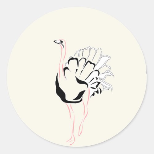 Ostrich drawing on classic round sticker