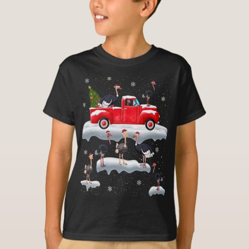 Ostrich Driving Christmas Tree Red Truck Ostrich C T_Shirt