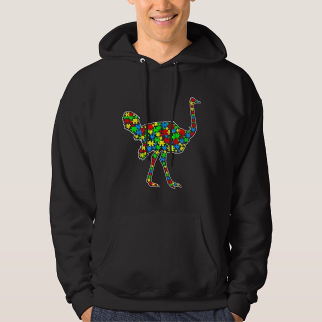 Ostrich Funny Puzzle Animals Autism Awareness Hoodie (Front)