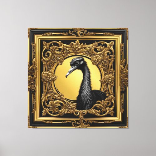 Ostrich gold ornamental frame canvas print
