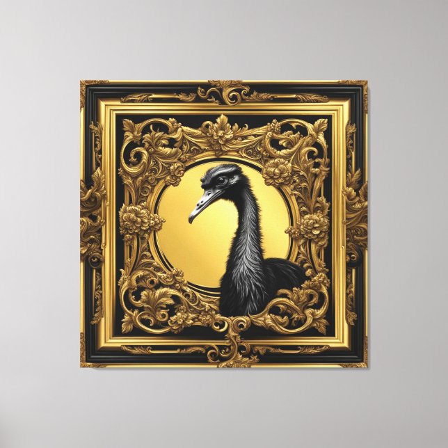 Ostrich gold ornamental frame canvas print (Front)