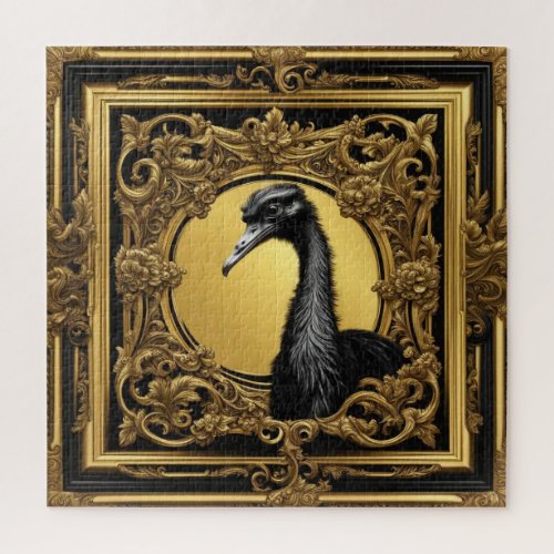 Ostrich gold ornamental frame jigsaw puzzle