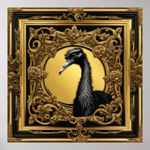 Ostrich gold ornamental frame poster