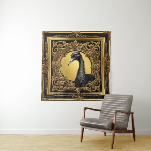 Ostrich gold ornamental frame tapestry