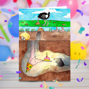 Ostrich Happy Birthday greeting card by N. Janes