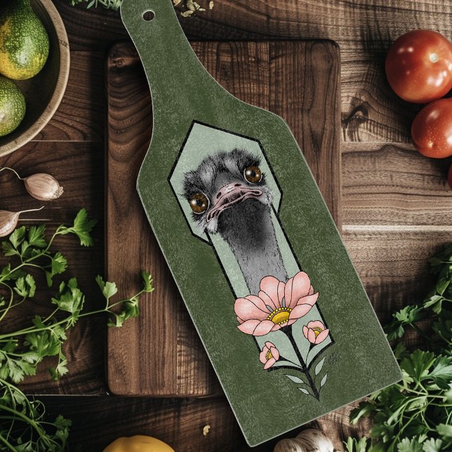Ostrich Pink  Flowers Olive Green Art Deco  Cutting Board (Creator Uploaded)
