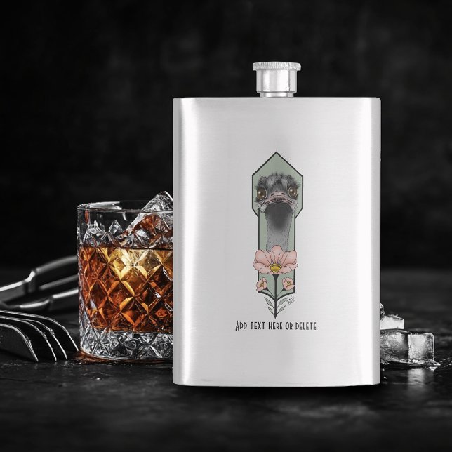 Ostrich Pink  Flowers Olive Green Art Deco  Flask (Creator Uploaded)