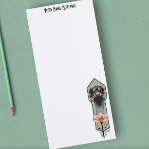 Ostrich Pink  Flowers Olive Green Art Deco  Magnetic Notepad