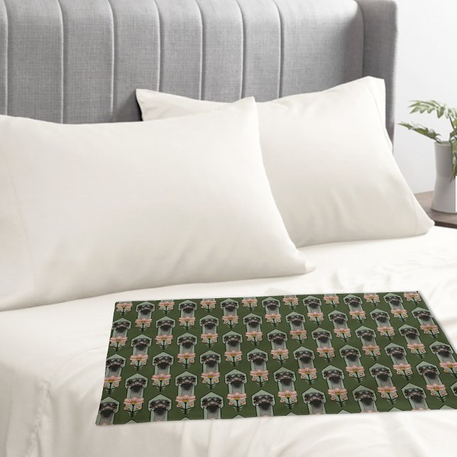 Ostrich Pink  Flowers Olive Green Art Deco  Pillow Case (Creator Uploaded)