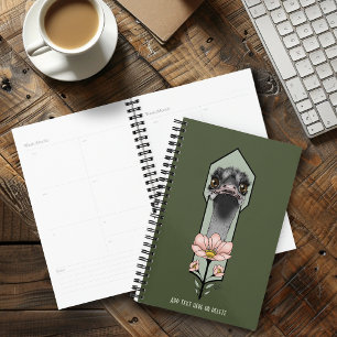 Ostrich Pink  Flowers Olive Green Art Deco  Planner