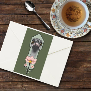 Ostrich Pink Flowers Olive Green Art Deco Rectangular Sticker