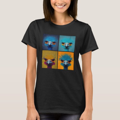 Ostrich Pop Illustration Colorful Animal Women  1 T_Shirt