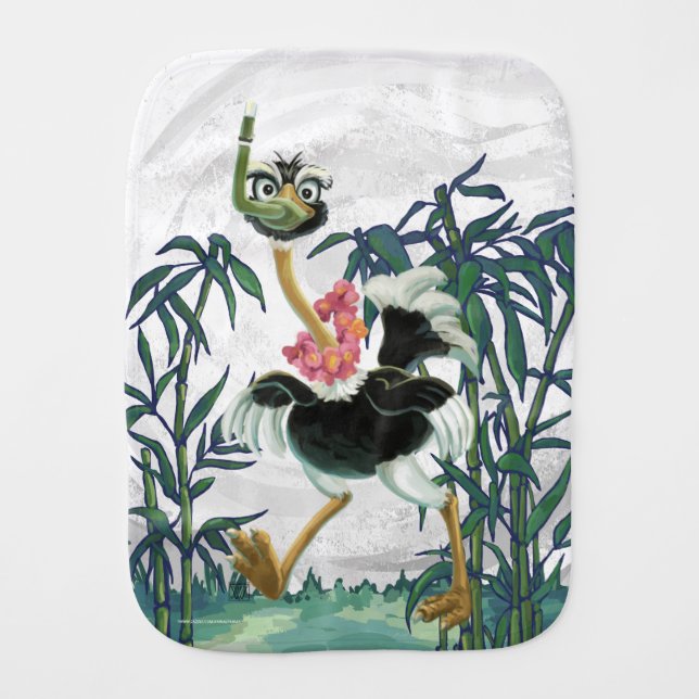 Ostrich Race in the Swamp Baby Burp Cloth (Front)