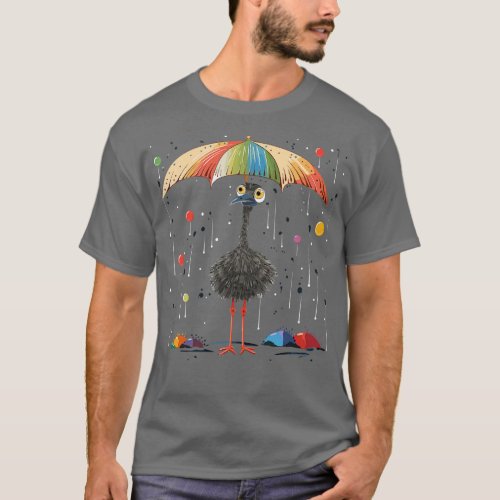 Ostrich Rainy Day With Umbrella T_Shirt