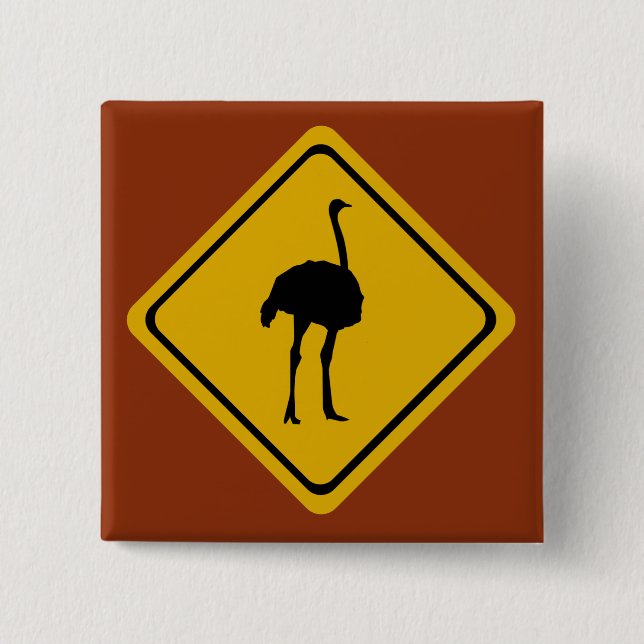 ostrich road sign pinback button (Front)