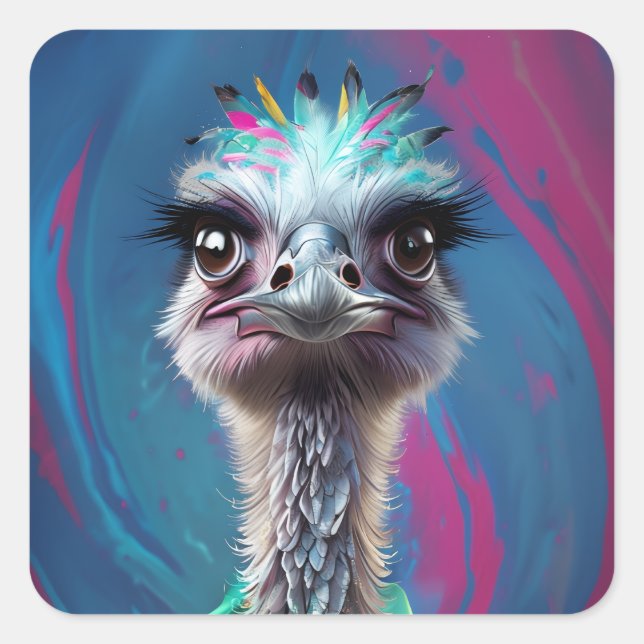 Ostrich themed  square sticker (Front)