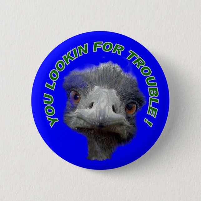 Ostrich trouble pinback button (Front)