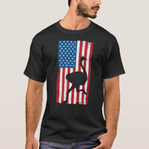 Ostrich Usa Flag America Animal Flightless Bird T-Shirt