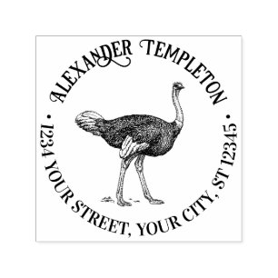 Ostrich Vintage Drawing Name Return Address  Self-inking Stamp