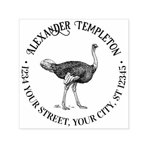 Ostrich Vintage Drawing Name Return Address  Self_inking Stamp