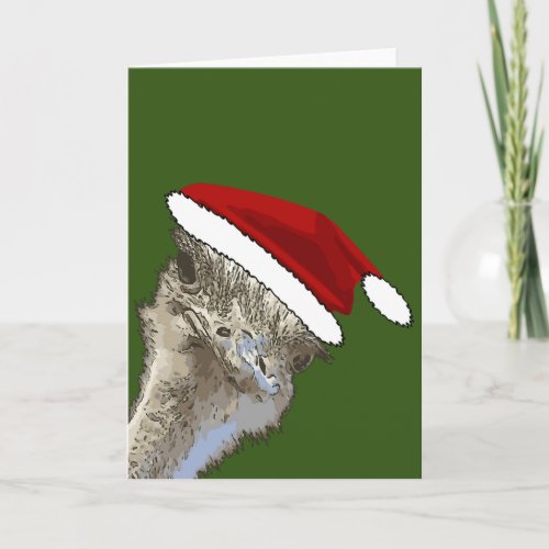 Ostrich Wearing Santa Hat Christmas Zoo Animal Card